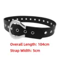 Black PU leather wide belt for women with silver eyelets and horseshoe buckle, 104cm - Black