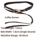 Minimalist dark brown women's belt with elegant gold horseshoe buckle, 125cm - Coffee