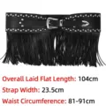 Vintage Western Cowboy Stil schwarzer Leder Fransen Gürtel mit Silber Nieten für Damen - Schwarz
