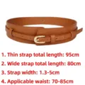 Vintage brown double strap leather belt for women coats and blazers - Camel