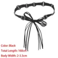 Retro black bohemian tassel tie waist chain belt with silver metal ring accents - 160cm Total Length / Black
