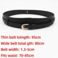 Vintage black wide corset belt with gold buckle for women's coats and blazers - Black