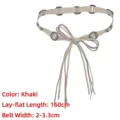 Retro Bohemian style khaki tassel waist belt with frosted design and metal accents - 160cm Total Length / Khaki