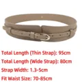Elegant vintage khaki PU leather wide waist belt for women's winter coats and suits - Khaki