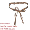 Bohemian camel fringe tie waist chain belt with vintage metal rings - 160cm Total Length / Camel