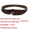 Vintage coffee brown wide waist belt with golden buckle for women's coat styling - Coffee