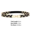 Detailed dimensions for geometric triangle metal belt showing width and waist range - Geometric Triangle Style (Model A) / Length 61cm / Width 2.3cm