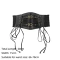 Retro punk black elastic corset belt with metal buckles and lace-up front detail - Style B Gold Buckle Lace-up / Black