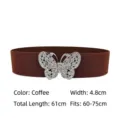Elegant coffee brown elastic waist belt featuring a sparkling rhinestone butterfly buckle - Coffee