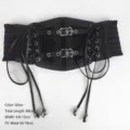 Gothic style black punk elastic wide corset belt featuring silver metal buckles for women - Style B Silver Buckle Lace-up / Black