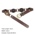 Vintage Western American style brown rivet wide belt with punk metal rings and buckle - 92cm (5 Sections) / Coffee