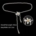 Elegant white camellia flower and pearl waist chain belt for women's dresses and sweaters - Style B / 145cm