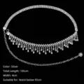 Silver rhinestone tassel belly dance waist chain with 105cm length and 4cm width - Total Length 105cm (Width 4cm) / Silver