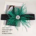 Elegant green ostrich feather waist belt with sparkling rhinestone buckle for dresses and shirts - Green