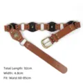 Vintage American Western style rivet punk wide belt with metal buckle and decorative rings - 92cm (5 Sections) / Caramel color