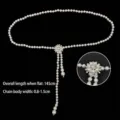 Elegant white pearl waist chain with camellia flower rhinestone buckle for dresses - Style A / 145cm