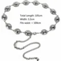 Bohemian silver metal medallion waist chain belt for women, 105cm total length - Style D (Bright Silver) / Total Length 105cm (Width 3.2cm)