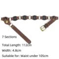 Vintage Western brown leather belt with metal studs and rings for Y2K punk look - 112cm (7 Sections) / Coffee