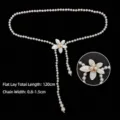Elegant camellia flower white pearl waist chain for women dresses, flat length 120cm - Style B / 120cm