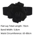 Black elastic waist belt for women featuring a large fabric flower centerpiece - 70cmx5.8cm / Black