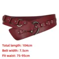 Ankura red wide punk waist belt for women with metal ring and stud details - Burgundy