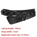 Women's black punk style wide belt featuring circular metal rings and silver studs - Black