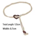 Cinturón de cuerda de algodón y lino tejido a mano con hebilla de corazón para dama - Longitud 125cm, Ancho 0.7cm / Estilo C (Hebilla de Madera en Forma de Corazón)