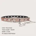 Stylish rose gold glitter belt with decorative side chain and metal eyelets for women - Rose Gold