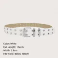 White faux leather belt with double star eyelets and prong buckle for women Y2K fashion - White