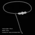 Elegant silver chain belt for women featuring sparkling rhinestone floral accents for dresses - Small / Silver (Small Rhinestone Style)