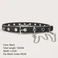 Black glitter grommet belt with silver side chain decoration for jeans and punk style outfits - Black