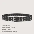 Fashionable black Y2K punk belt with double-row star eyelets and silver buckle, 112cm length - Black