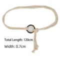 Cinturón de cuerda trenzada de algodón y lino con hebilla redonda de resina en beige - Longitud 120cm, Ancho 0.7cm / Estilo D (Anillo de Carey)