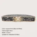 Elastic leopard print waist belt with decorative gold flower buckle for women's dress - Regular Fit / Black and White Leopard