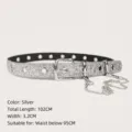 Trendy silver glitter belt for women featuring eyelets and decorative side chain - Silver
