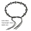 Retro Bohemian ethnic style waist chain belt with black tassels and metallic studs - Style B Tassel / Extended Style (145cm) / Black