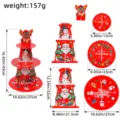 Three-tier red Christmas paper cupcake stand featuring Santa Claus and snowman patterns - Christmas Reindeer Style / 1 Piece