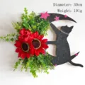Halloween black cat moon wreath door hanger with red sunflowers and stars, 30cm - Red Sunflower Star Style (L3-20) / 30cm Size