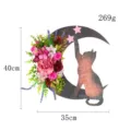 Halloween crescent moon cat wreath with artificial flowers for door hanging decoration - Moon Cat Wreath - Multi-Flower Style (L2-9)