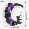 Handmade Halloween moon cat wreath decorated with purple flowers and black foliage - Deep Purple Black Rose Moon Cat Style (L2-8)