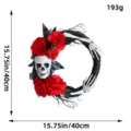 Halloween skull wreath with red roses and skeleton hands, 15.75 inch diameter display - Skeleton Bone Hands Decoration Style (L3-9)