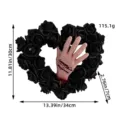 Halloween heart-shaped black rose wreath with severed bloody hand decor, 34cm x 30cm - Rose Severed Hand Heart Style (L2-15)