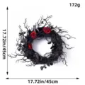 Gothic black twig Halloween wreath with red roses and dark leaves, 17.72 inch diameter - Black Twig Rose Style (L3-14)