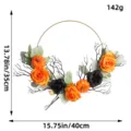 Halloween wreath decoration featuring orange roses, pumpkins, and black branches on white background - Iron Ring Pumpkin Rose Style (9)