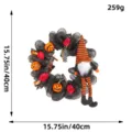 Halloween wreath with gnome and pumpkins, 15.75 inch diameter decorative door hanging - Black Mesh Gnome Doll Style (L3-12)