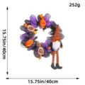 Halloween gnome wreath featuring purple mesh, orange roses and 40cm dimensions for door decor - Purple Mesh Gnome Figure Style (L2-19)