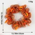 13.78 inch Halloween mesh wreath featuring orange decorative pumpkins for festive door decor - Smiley Face Pumpkin Style (L3-10)