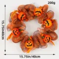 Halloween pumpkin mesh wreath door decoration 15.75 inch orange festive ornament - Smiley Face Pumpkin Style (L3-11)