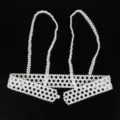 Close-up view of elegant white pearl beaded body chain vest and waist belt accessory - White-Detachable