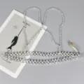 Elegant silver beaded multi-layered body chain and shoulder strap for chic fashion styling - Thin Cross Style (C440) / Silver